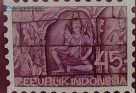 Reproduksi dari pada perangko berwarna dengan gambar candi Borobudur.